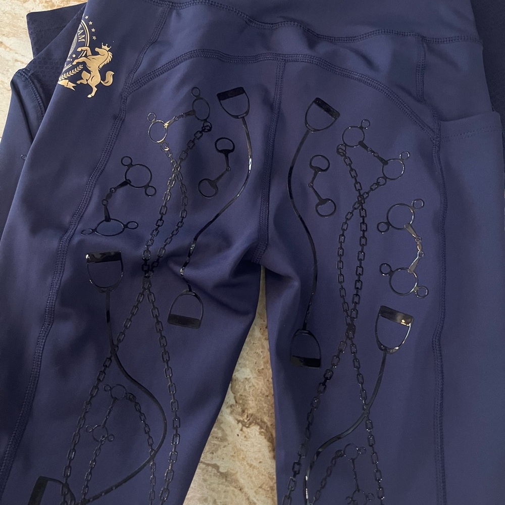 Navy Equestrian Riding Tights with Black Print